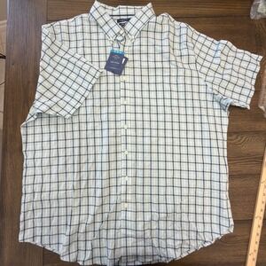 Croft & Barrow Mens XXL True Comfort Stretch Plaid Short Sleeve Shirt Blue Navy